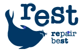 rest iPhone維修中心的Logo，有一隻海豹，上面有英文字rest repair best